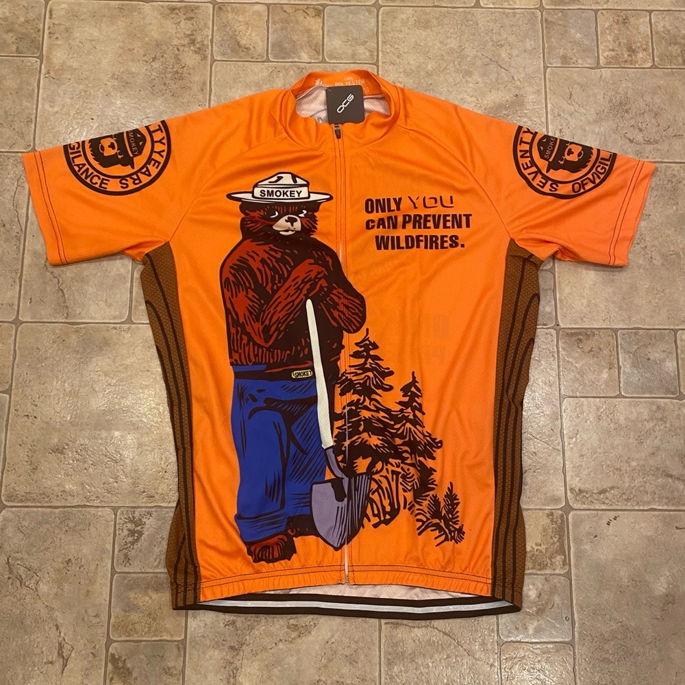 Smokey The Bear Cycling Jersey Mens Size XL Orange NWT AOP